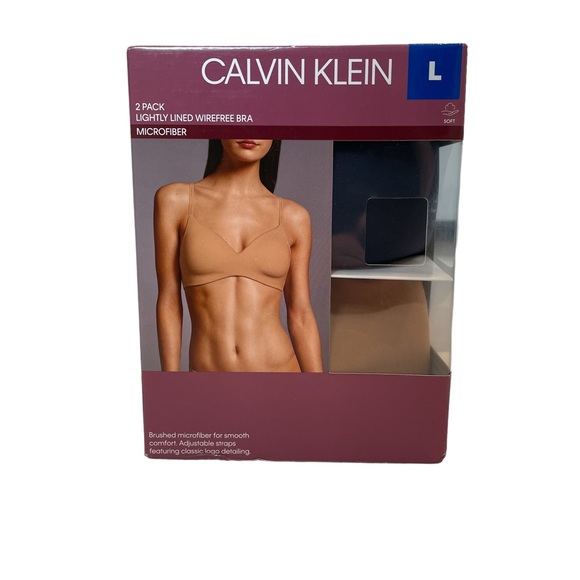 CALVIN KLEIN Constant 2 Pack Wirefree Bras - Bronze / Shoreline Navy - Large - Picture 7 of 7